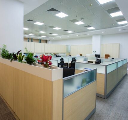 Modern office space with single working cubicles